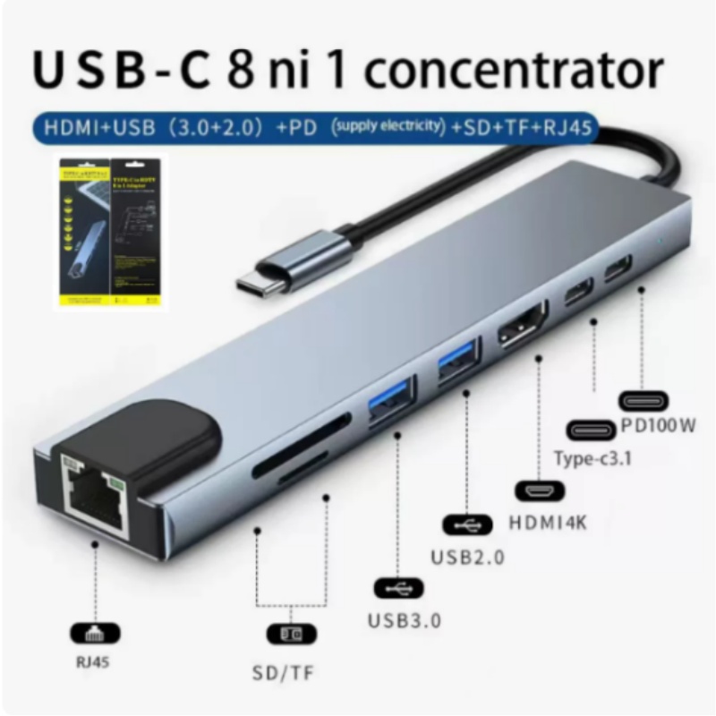 Usb C Hub Sd Card Reader 4K Hdmi - Dock Ekspansi Tipe-C 8-in-1 dengan Port