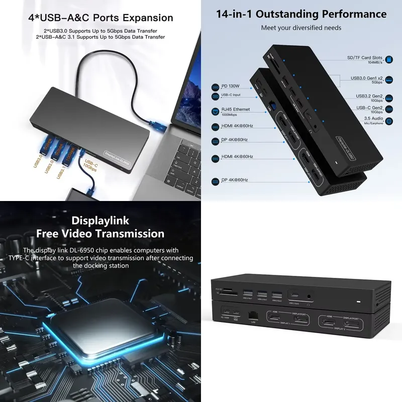 Docking Station Displaylink Dual 4K - Docking Station USB C 14 Port