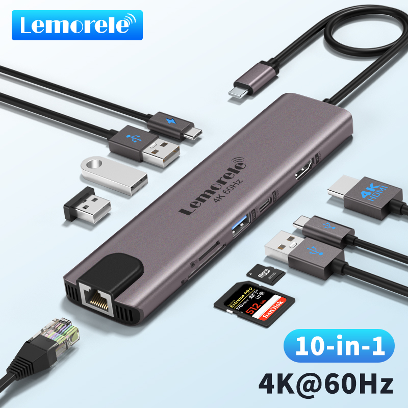 Usb C Hub Sd Card Reader 4K Hdmi - Lemorele 10 In 1 USB C