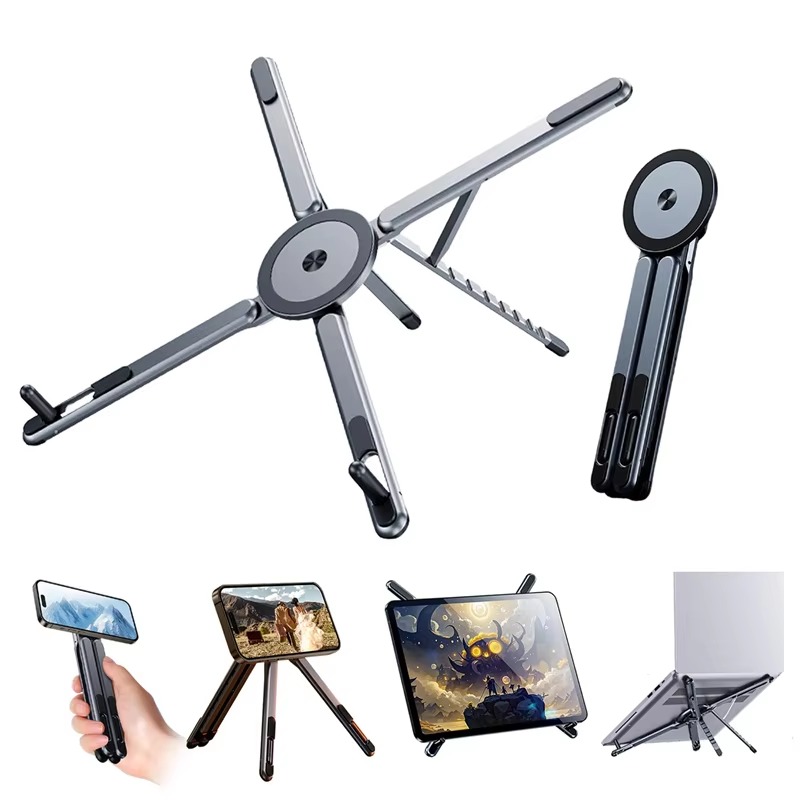 Laptop Stand Dock Aluminum - Penyangga Ponsel Magnetik Portabel & Tongkat