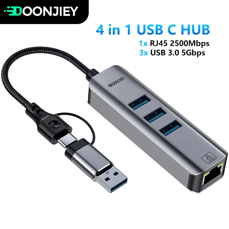 Usb C Hub Ethernet 2.5G - 4 in 1, 2500Mbps, USB 3.0,