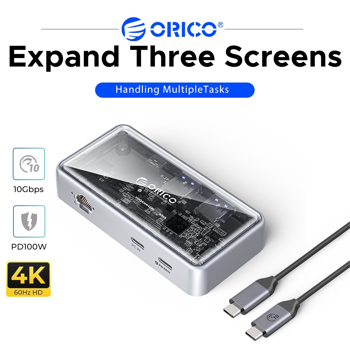 Usb C Hub Ethernet 2.5G - ORICO Stasiun Docking USB C Transparan