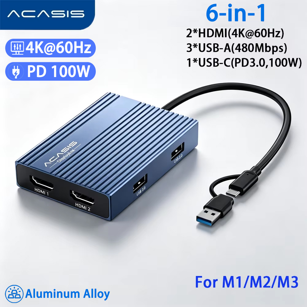 Docking Station Displaylink Dual 4K - Acasis 6‑in‑1 USB‑C Docking Station DisplayLink