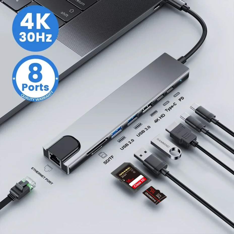 Usb C Dock Dual Hdmi 4K - Stasiun Docking Tipe-C 8IN1/2 8-in-1 dengan