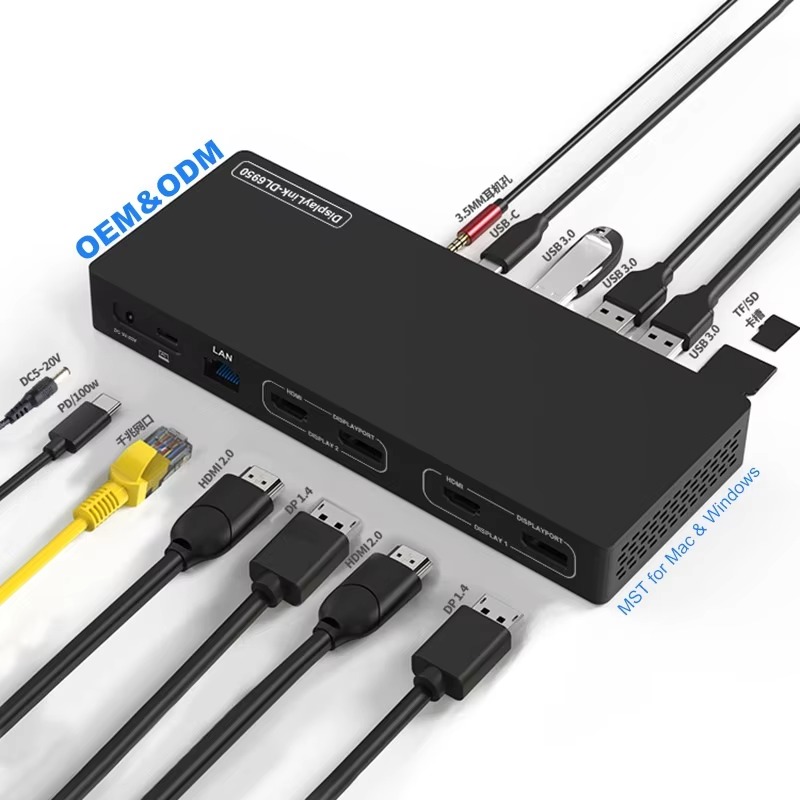 Docking Station Displaylink Dual 4K - Docking Station Ekspansi Multi-Layar 14-in-1 Displaylink