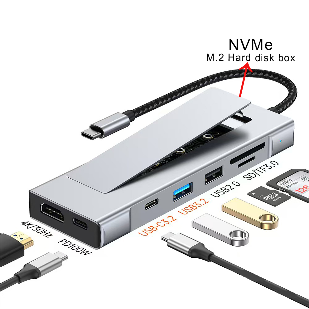 Usb C Hub With M.2 Nvme Slot - Hub USB C 8-in-1 dengan Enclosure