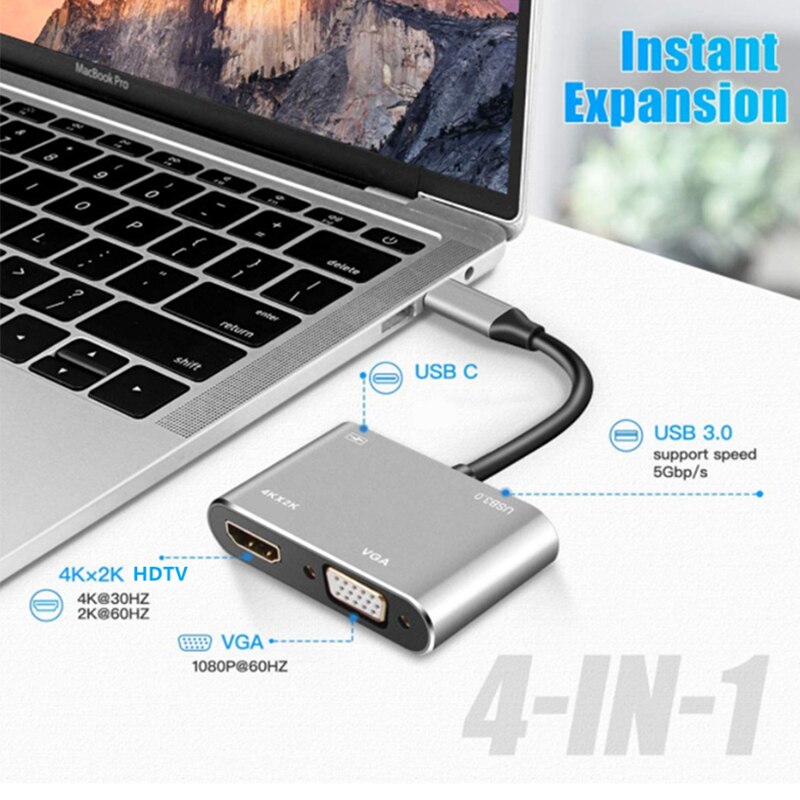 4 in 1 USB C Hub Multiport Ada - Docking Station For Macbook Pro ulasan dan harga