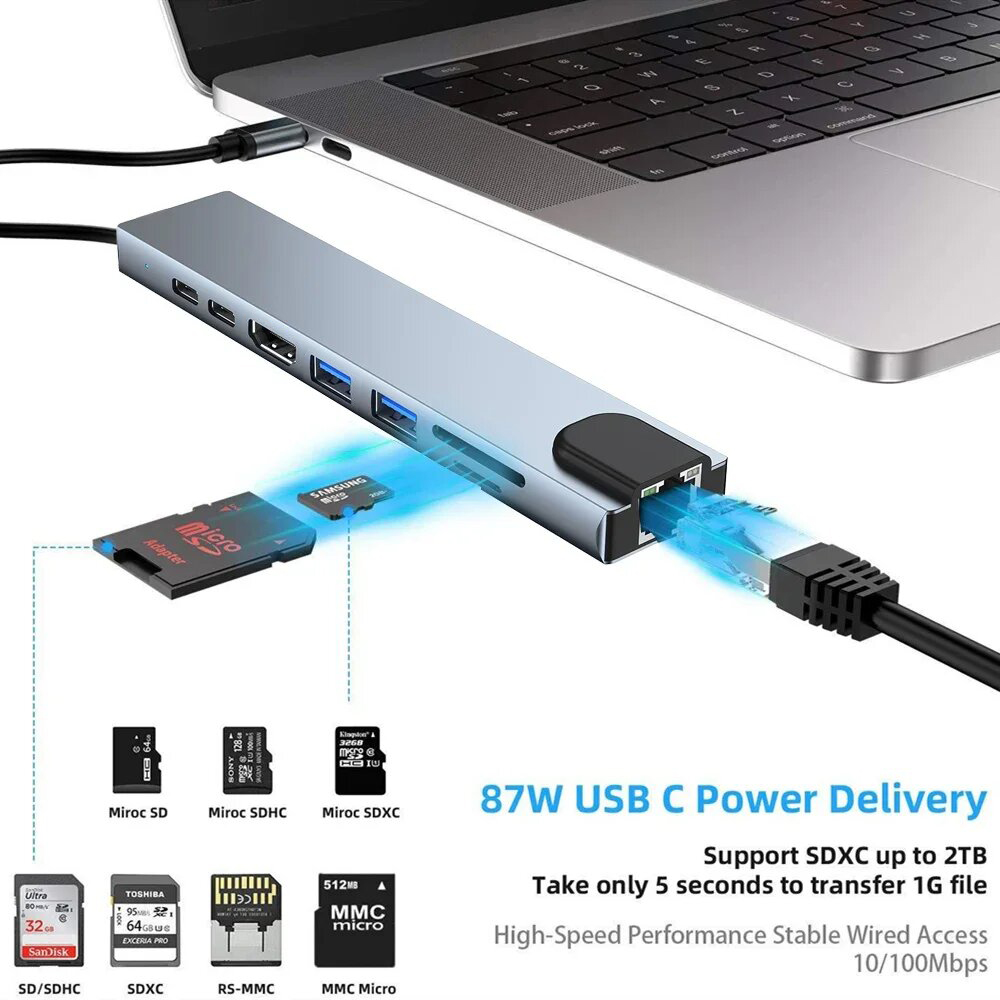 USB C Hub tipe-c ke multiport, - Usb C Hub Sd Card Reader 4K Hdmi ulasan dan harga