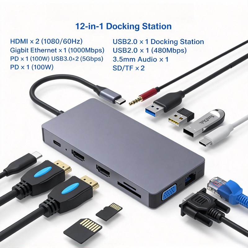 Stasiun Docking Tipe C, Hub Ko - Usb C Hub 12 In 1 Triple Display ulasan dan harga