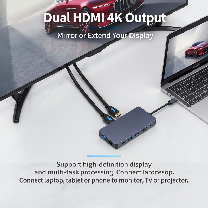 Stasiun Docking Tipe C, Hub Ko - Usb C Hub 12 In 1 Triple Display ulasan dan harga
