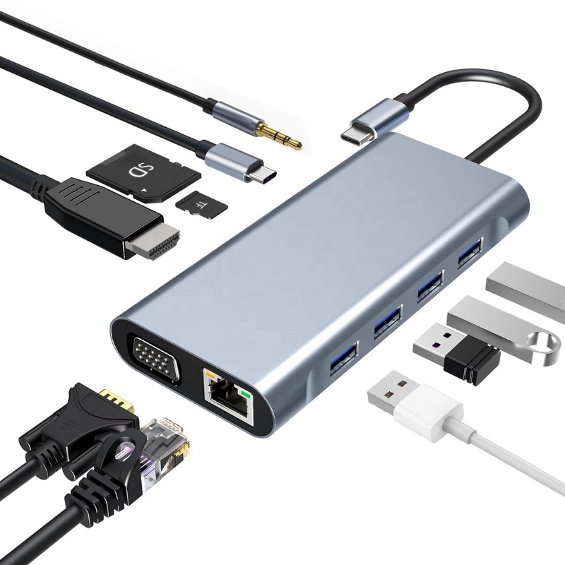 Stasiun Dok USB C 11-in-1 Dual - Usb C Hub Sd Card Reader 4K Hdmi ulasan dan harga