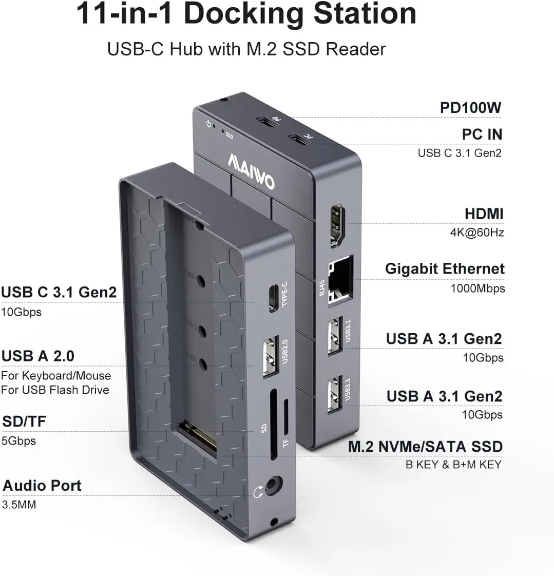 MAIWO M.2 NVME SATA SSD Enclos - Usb C Hub With M.2 Nvme Slot ulasan dan harga