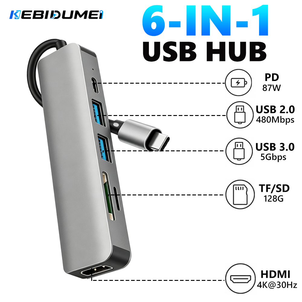 KEBIDUMEI 6 in 1 USB 3.0 HUB T - Usb C Hub Sd Card Reader 4K Hdmi ulasan dan harga