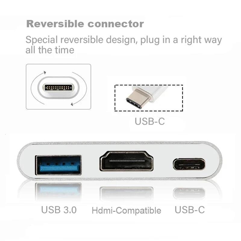 3-in-1 Hub Tipe C ke HDTV, USB - Docking Station For Macbook Pro ulasan dan harga