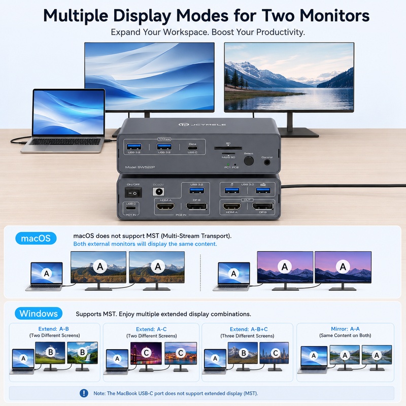 JCYMELE Dual-Monitor USB-C KVM - Docking Station Dual Monitor Dp Hdmi ulasan dan harga