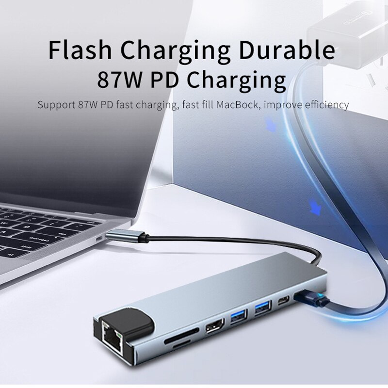 Adaptor HDMI USB 8-In-1 Tipe C - Usb C Hub Sd Card Reader 4K Hdmi ulasan dan harga