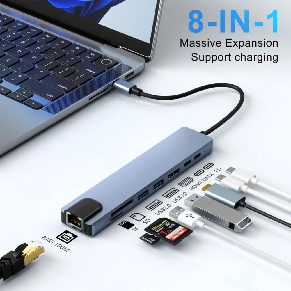 USB C Hub 8/7 in 1 4K HDMI Ada - Usb C Hub Sd Card Reader 4K Hdmi ulasan dan harga