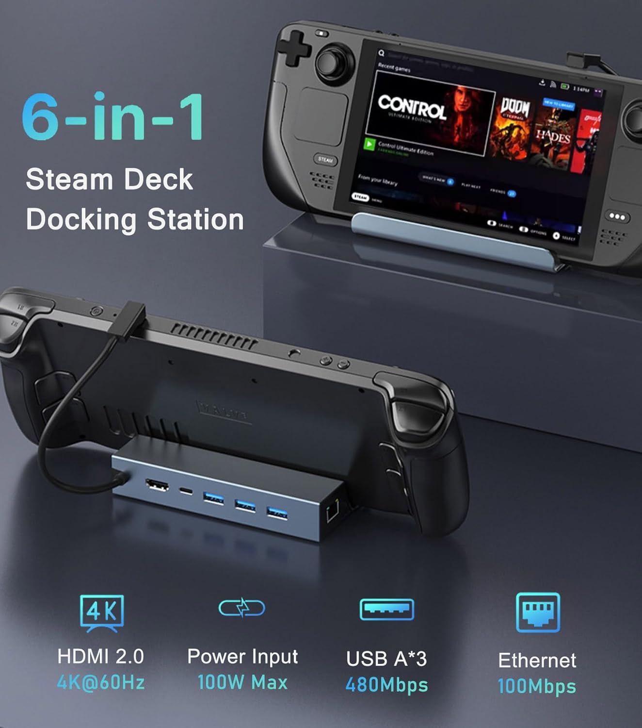 Stasiun Dok 6 in 1 untuk Steam - Usb C Dock With 100W Pd ulasan dan harga