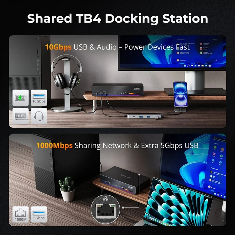 TESmart 2x2 Hybrid Thunderbolt - Docking Station Dual Monitor Dp Hdmi ulasan dan harga