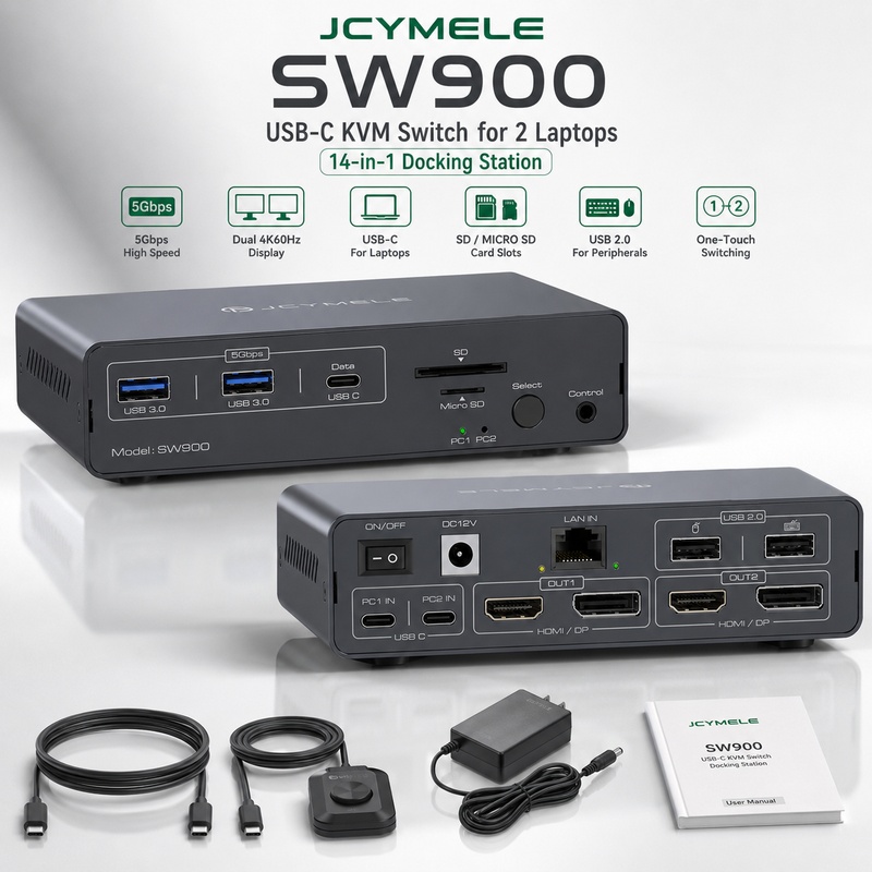 14-in-1 USB-C KVM Docking Stat - Docking Station Dual Monitor Dp Hdmi ulasan dan harga