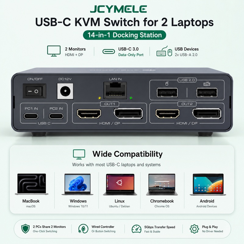 14-in-1 USB-C KVM Docking Stat - Docking Station Dual Monitor Dp Hdmi ulasan dan harga